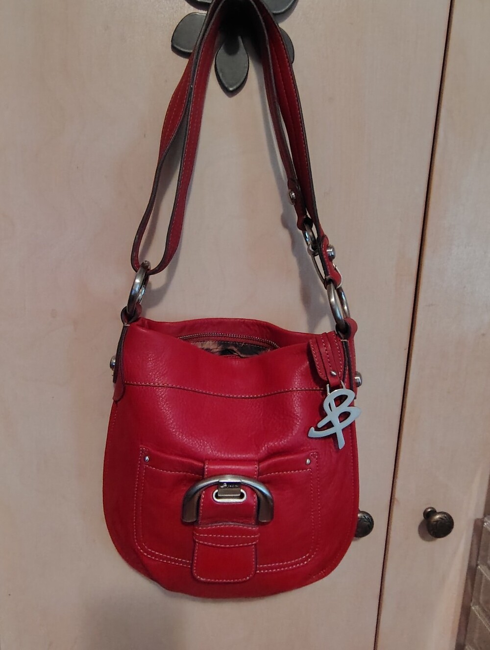 B Makowsky Red Pebbled Leather Crossbody